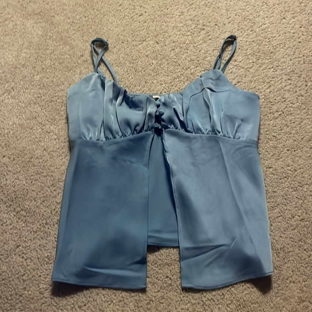 LA hearts blue satin top